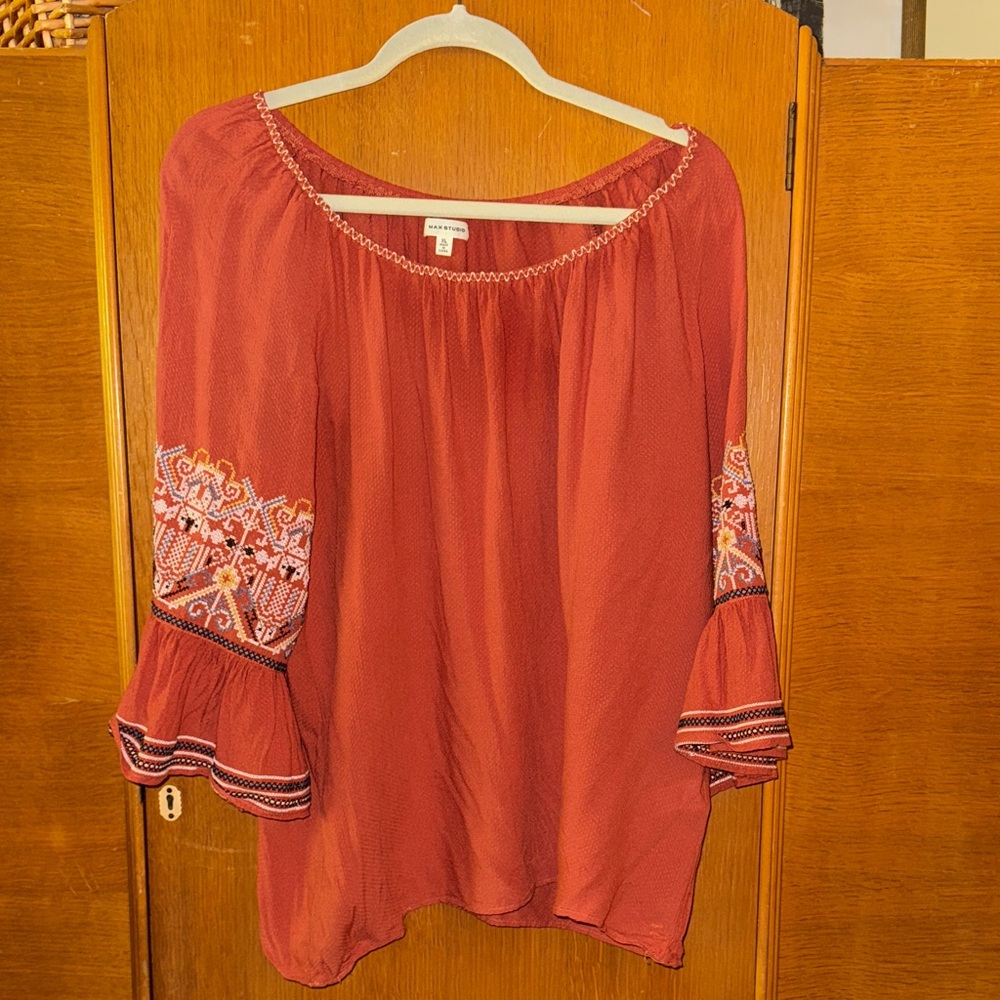 Max Studio Rust Embroidered Blouse